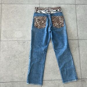 Alice + Olivia Woman Pants Leopard Zebra Print Detail Blue Color